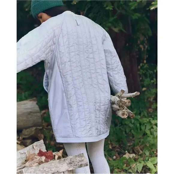Free People  Light As A Feather Light Blue Quilted Jacket Size L - Picture 3 of 12